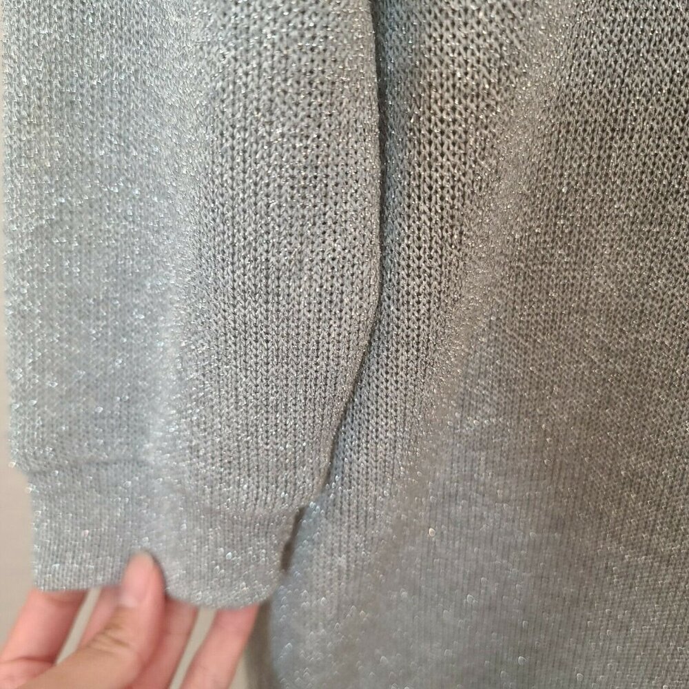 Divided H&M Sweater Womens Medium Gray Metallic Slouchy Sleeve Hooded Casual - Picture 9 of 12